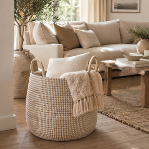 <b>Large</b> Natural Seagrass Handwoven <b>Basket</b> with Handles Durable <b>Storage</b> <b>Basket</b> Wholesale eco friendly Made in Vietnam - Product Image 1