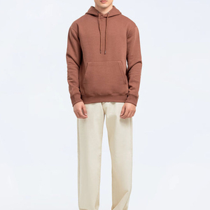 Sweat-shirt à capuche marron pour homme, coupe classique, en coton French Terry, pull décontracté, couleur unie, pour l'automne - Product Image 1