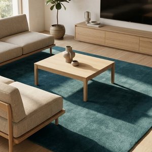 Alfombra Moderna de Lana Azul Petrol Oscuro, Diseño Geométrico Minimalista, Hecha a Mano, Suave y Gruesa, para Decoración de Sala de Estar - Product Image 4