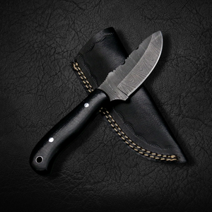Cuchillo de caza/utilidad/camping hecho a mano de acero de Damasco con punta recta, mango de micarta, funda de cuero de 3 mm, 8 pulgadas, OEM/ODM/OBM - Product Image 5