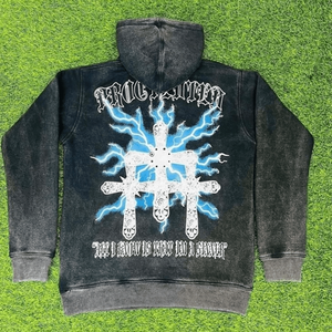 Sweat à capuche en molleton imprimé effet délavé pour homme, 100 % coton, coupe oversize, respirant, idéal pour l'hiver, tricoté 400g - Product Image 2