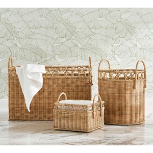 Set Of Natural Rattan Storage <b>Baskets</b> Handmade <b>Wicker</b> <b>Laundry</b> <b>Basket</b> Organizer With Handles Home Decor Wholesale Collection - Product Image 1