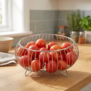 Stainless Steel Wire Fruit <b>Basket</b> Bowl | Round Metal Fruit Holder with Raised Stand | Kitchen Countertop Dining <b>Table</b> Storage - Product Image 5