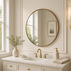Modern Minimalist Round Handmade Textured <b>Gold</b> Metal <b>Frame</b> Wall <b>Mirror</b> for Bathroom Living Room Decor Diwali Gift-REHMAN CRAFT - Product Image 1