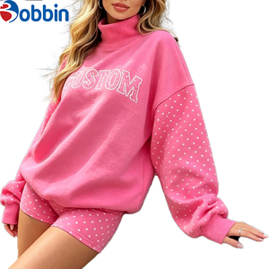 Top Trending Hot Selling Custom Polka Dot Printed Patchwork Mockneck Cozy Sweatshirt Casual <b>Short</b> Set <b>Women</b> Drop Shoulder <b>Suit</b> - Product Image 5