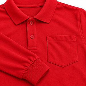 Camisa Polo Roja de Manga Larga con Bolsillo para Niños y Niñas, Uniforme Escolar - Product Image 4