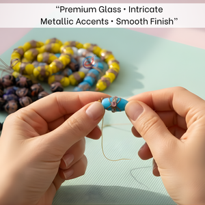 Perles en verre soufflé artisanales, 8 brins |   Perles ovales en forme de baril avec motifs floraux en feuille métallisée de couleurs mélangées |   Fournitures pour la fabrication artisanale 10 - Product Image 3