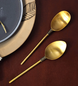 Cuillère à dessert en laiton doré mat poli, manche court, design en forme de boule, ensemble de couverts, artisanat - Product Image 5