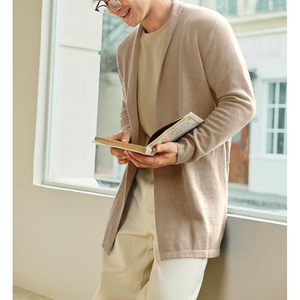 <b>Men's</b> <b>Shawl</b> Collar <b>Cardigan</b> Long Sleeve Wool Acrylic Knit Solid Color Autumn Casual Outerwear Anti-Pilling Standard Thickness - Product Image 3