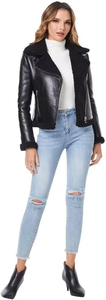 Women's Sheep Skin Knitted Breathable Waterproof Moto <b>Jacket</b> Full <b>Sleeve</b> Zipper Closure O-Neck Solid Color <b>Short</b> Length Winter - Product Image 6
