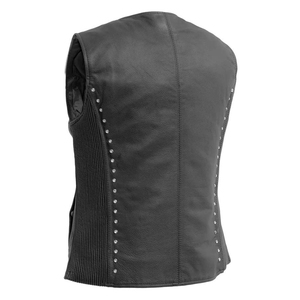 Gilet moto en cuir véritable pour homme, sans col, avec décoration rivetée, coupe classique, style automne, vêtement d'extérieur - Product Image 1