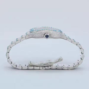 Iced Out Blue Diamond Bezel <b>Watch</b> Silver Square Automatic Roman Numerals Bust Down Luxury Hip Hop Men Bling Moissanite <b>Watch</b> - Product Image 3