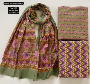 Premium Hand Block Printed Cotton Fabric <b>Dress</b> Material Wholesale Unstitched 3 Piece Indian Ethnic Suit Sets For Boutiques - Product Image 3