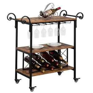 Modern Oval Bar Cart 2-Tier Wood <b>Serving</b> <b>Trolley</b> Black Metal Frame Rolling Drink Cart Luxury Wine Station Home Bar Furniture - Product Image 3