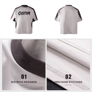 Camiseta de Manga Corta para Hombre, Estilo Raglán con Bloques de Color, Cuello Redondo, Estampado de Letras, Blanca y Gris, Estilo Urbano - Product Image 4