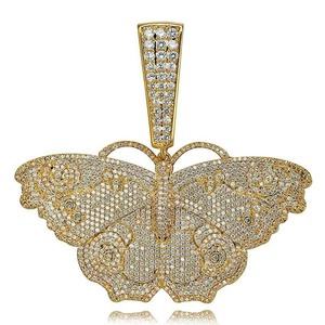 Collar con Colgante de Mariposa con Circonitas, Chapado en Oro, Cadena de Eslabones, Joyería Hip Hop, Regalo, Colgantes de Moda Hip Hop, Joyería 18K - Product Image 4