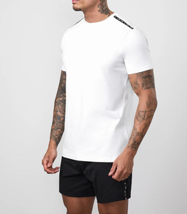 Men’s Custom White and Black Taped Casual Sportswear 2 Piece Gym Outfit- Quick-Dry Breathable Upscale OEM Summer Fitness Suit - Product Image 1