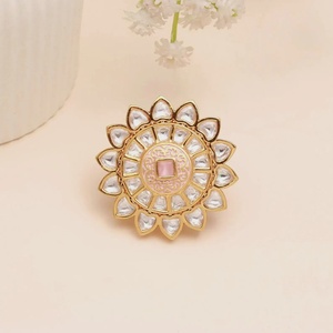 Gold Plated Polki <b>Ring</b> for Women Adjustable Kundan <b>Statement</b> Bridal Cocktail <b>Ring</b> - Product Image 2