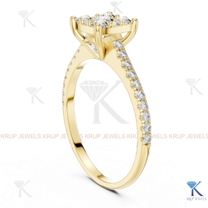 Bague de fiançailles personnalisée en or massif 14 carats avec diamant CVD HPHT de laboratoire taille brillant, certifié IGI, sertie en grappe carrée et pavé - Product Image 4