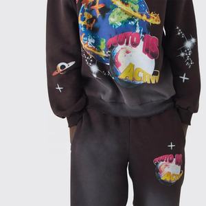 Chándal de invierno de 2 piezas para hombre transpirable 360Gsm algodón orgánico holgado polar Jogger capucha de gran tamaño patrón sólido impreso - Product Image 2