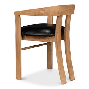 Chaise de salle à manger en teck massif naturel avec siège en cuir, mobilier moderne pour café, restaurant et décoration intérieure - Product Image 5