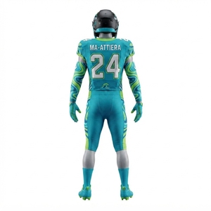 Custom Teal Lime American Football Uniform <b>Padded</b> Jersey <b>Pants</b> Set Team Sports Apparel - Product Image 2