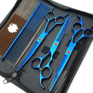 7.0inch Blue Pet Beauty Scissors Set 4-Pack <b>Straight</b> Cut Curved Suit Dogs Free Fish Bone Dense Teeth <b>Comb</b> Box - Product Image 6