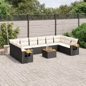 Conjunto de Sofá de Jardín con Reposabrazos Ajustables Grandes en Ratán Sintético Negro - Product Image 1