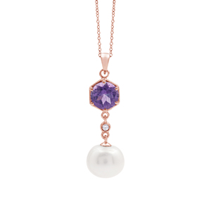 Nouveau collier pendentif classique en argent sterling 925 pur à 100 % avec améthyste hexagonale et perle d'eau douce pour femme - Product Image 5