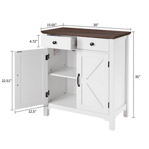 Rustic White Honey Brown Farmhouse Buffet Cabinet Adjustable Drawer <b>Sideboard</b> with Barn Door Accent <b>Storage</b> <b>Sideboard</b> - Product Image 6