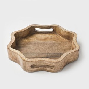 Plateau de service rond en bois fait main pour le petit-déjeuner, le café, le thé, les collations et la décoration de table à la maison - Product Image 5