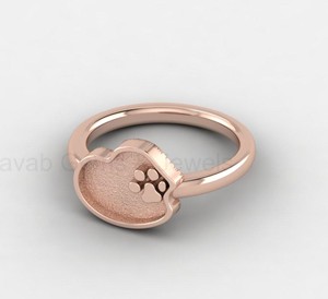 Solid 925 Sterling Silver 14k Gold Plated Dog Paw Blank Bezel Setting <b>Ring</b> Breastmilk DIY Resin Jewelry Findings - Product Image 5