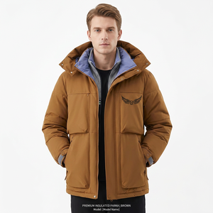 Blouson Bomber Homme à Capuche Épais Hiver Imperméable Respirant Écologique Fermeture Éclair Avant Logo Brodé Style Urbain Marron - Product Image 4
