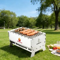 Barbecue portable pliable en acier inoxydable, style populaire 2026, pour camping, gaz et charbon de bois