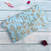 Pochette en soie brodée avec garniture de perles, forme enveloppe, sac à main pour femme, 9x5 pouces, pour mariage, fête, Haldi, Mehendi