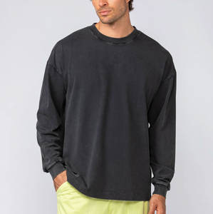 Service OEM, Nouveauté : T-shirt 100% coton pour homme, manches longues, coupe ample, délavé à l'acide, doux, vente en gros - Product Image 2