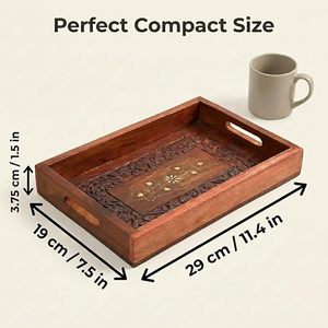 Modern Bamboo Serving Tray Handles Handcrafted Brass Inlay Rectangular Eco-Friendly Breakfast Tea Coffee Snack for Home Kitchen - Product Image 5