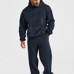 Sudadera con Capucha Azul Marino para Hombre, Poliéster/Algodón, Felpa, Corte Holgado, Color Sólido, Diseño con Bolsillos, Transpirable, 360g, Ropa de Otoño - Product Image 1