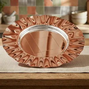 Metal Silver <b>Chocolate</b> Tray Platter Featuring An Intricate Textured Fluted Rim And A Sleek High <b>Shine</b> Mirror Polished Base - Product Image 5