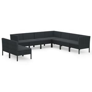 Ensemble de salon de jardin en rotin PE noir avec structure en acier thermolaqué et polyester, mobilier d'extérieur durable - Product Image 2