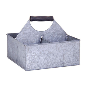 Galvanized Metal Utensil Holder <b>Caddy</b> With Four Compartments And Wood Grip Handle Farmhouse Style <b>Kitchen</b> Flatware Organizer - Product Image 1