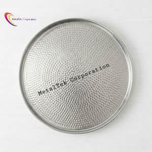 New Stainless Steel 304 Premium Hammered Round Serving <b>Tray</b> <b>Large</b> Decorative Metal Platter Custom Finish Wedding Tableware <b>Trays</b> - Product Image 2
