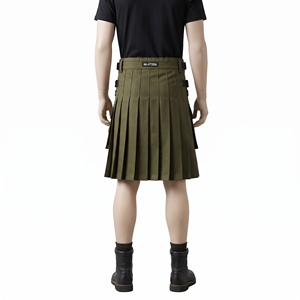 Kilt unisexe vert olive à carreaux, style utilitaire, avec poches cargo, sangle réglable, vêtement de travail, streetwear, design de kilt personnalisé - Product Image 2