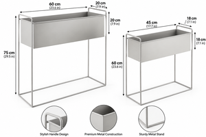 Luxury Grey Metal Rectangular Planter Set with Tall Geometric Stand Modern Elevated Flower Boxes for Contemporary Home Garden - Product Image 2