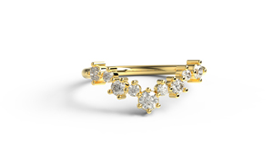 Bague de mariage unique en or 18 carats avec diamants ronds gradués, motif chevron, forme en V ondulée, bague de contour empilable, bijoux fins, cadeau pour femme - Product Image 1