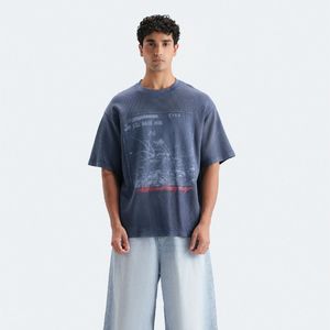 Camiseta de algodón tipo waffle extragrande para hombre, con estampado, cuello redondo, manga corta, informal, estilo urbano, para exteriores, unisex, al por mayor - Product Image 1