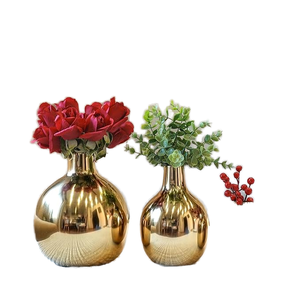 Jarrón de Lujo en Forma de Lágrima Dorado Estilo Costero, Metalizado Pulido, Ecológico, Decoración para el Hogar, Centro de Mesa Moderno, Adornos para Bodas - Product Image 1