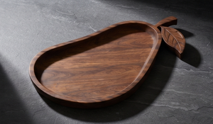 Bandeja de Madera con Forma de Fruta para Servir, de Madera de Mango Oscura, Plato Decorativo con Contorno de Pera y Asa - Product Image 5