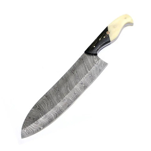 Cuchillo de Chef Personalizado Hecho a Mano por Burraq Ecommerce, Hoja de Acero de Damasco de 7 Pulgadas y 3.0 mm de Grosor, NUEVO, con Funda de Cuero, para Regalo - Product Image 1