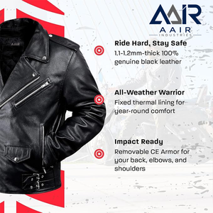 AAIR INDUSTRIES Chaqueta de Motocicleta de Cuero Unisex de Manga Larga, Transpirable, Resistente al Viento, Invierno, 220g, Logotipo Frontal, Equipo de Conducción para Adultos - Product Image 4